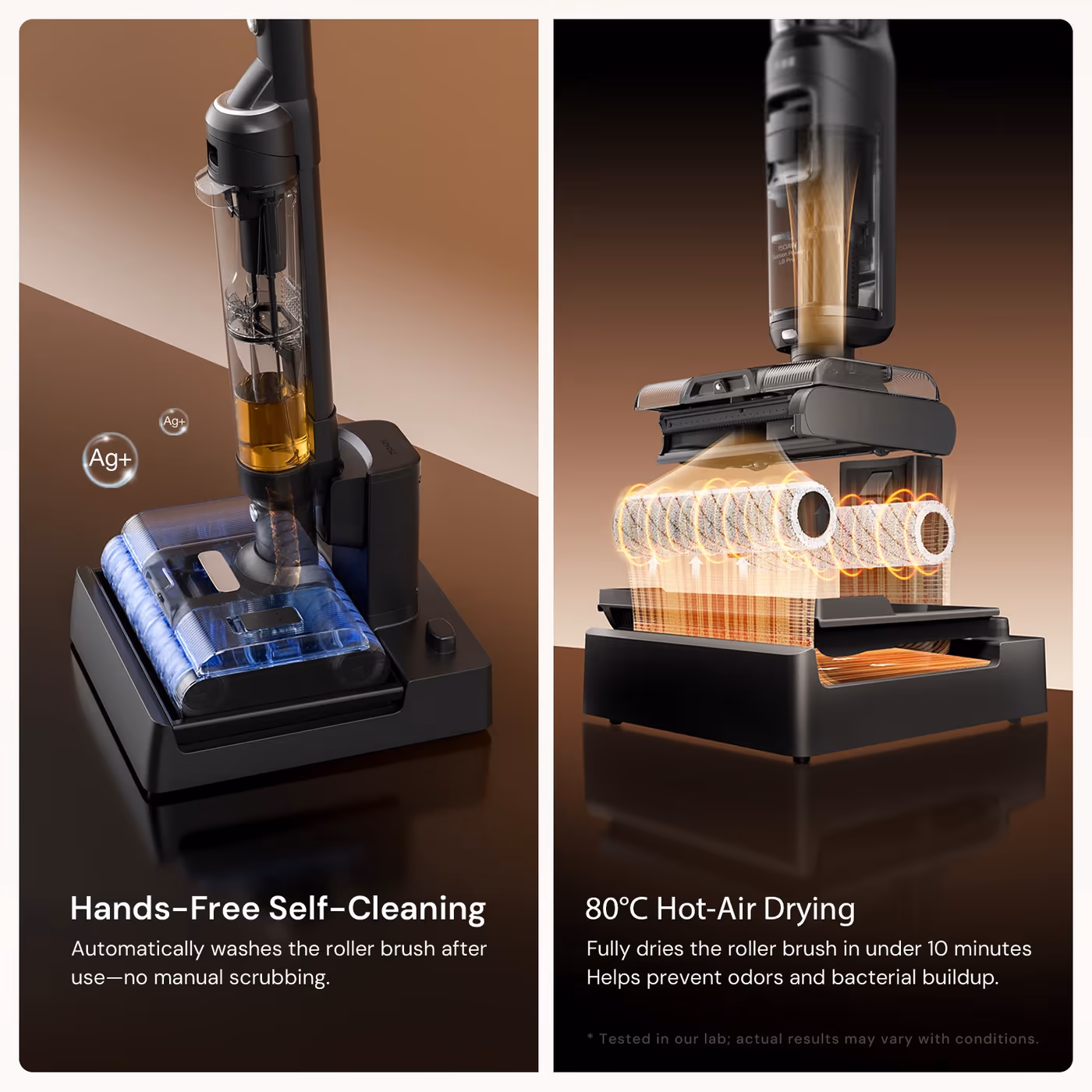Self-cleans, then hot-air dries